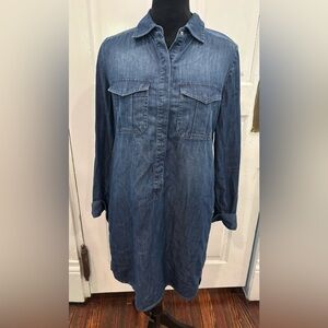 White House Black Market Dress Size 2 Jean Denim Cotton Collared Roll Tab Sleeve